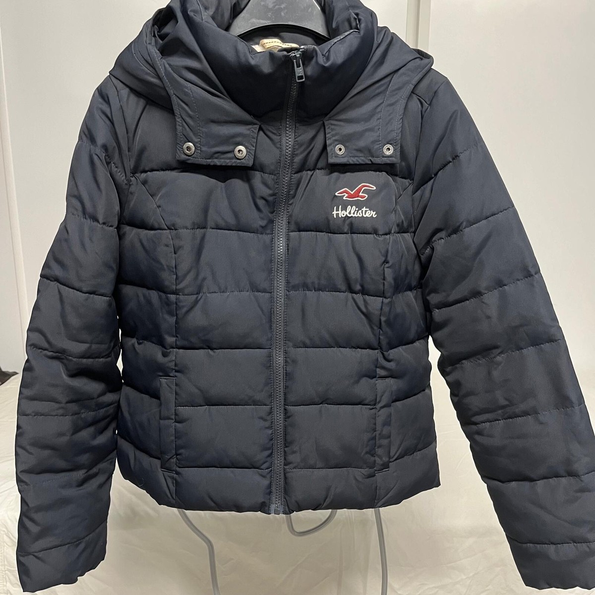 Hollister Women's Black Full Zip Hooded Puffer Jacket Size Large