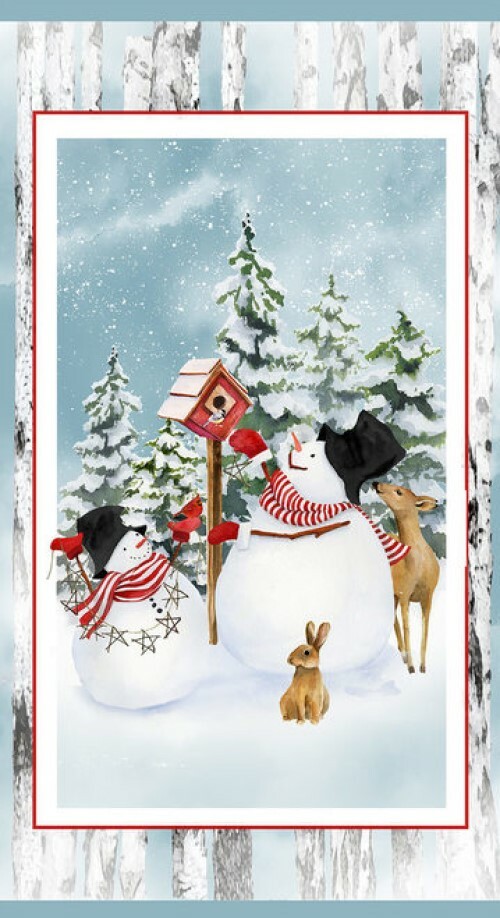 Snow Days Snowmen Woodland Animals 100% Cotton Quilting Fabric Panel Henry Glass