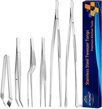 JETKONG 6 Pcs Cooking Tweezer Tongs, 12 and 6.3 Stainless Steel Kitchen Tweez...