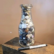 Antique Buttons LOT & Dairy Jar • Vintage Metal Wood Bakelite BUTTONS ☆1900-1960