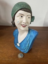 Art Deco Flapper Head Plaster Lady Hand Painted Reproduction Cast Retro Vintage