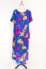 1970s Kaftan Maxi Dress Floral Printed Muu Mu Shift M