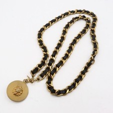 CHANEL Leather Gold Chain Belt Black