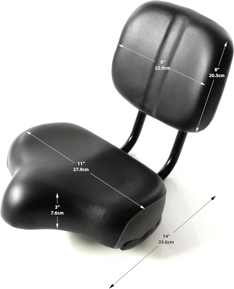 Bike Seat w/ Backrest Extra Wide Padded Saddle,Tools & Microfiber Cleaning Cloth - Image 2 of 4