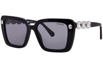 Swarovski SK6032F 100187 Sunglasses Women's Black/Dark Grey Square Shape 55mm