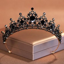 Baroque Black Crystal Tiara Elegant Bridal Crown Ballroom Hair Jewelry Accessory