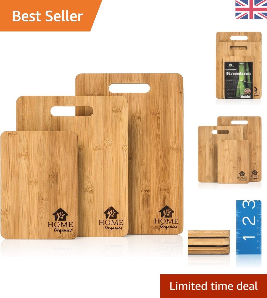 3-Piece Non-Slip Bamboo Cutting Board Set – Ideal for Food Preparation & Serving