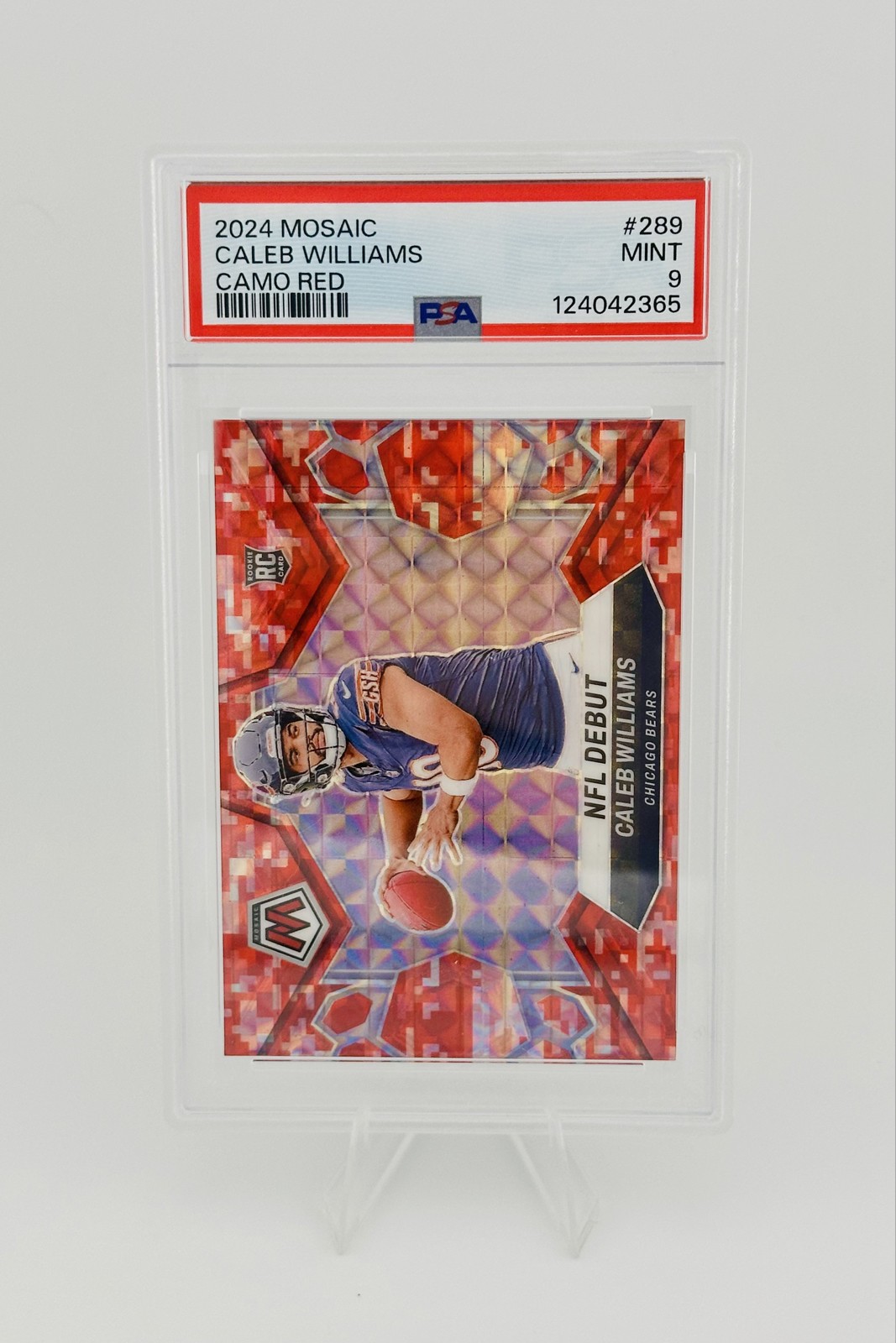 2024 Panini Mosaic NFL Debut Caleb Williams 289 Red Camo Mosaic Prizm (RC) PSA 9