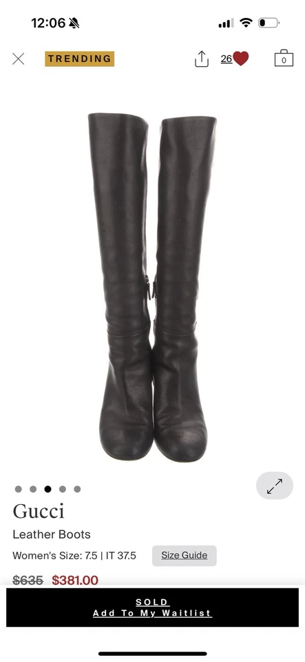 古驰及膝靴(楔形)黑色皮革意大利制造 — 第 4/4 张图片