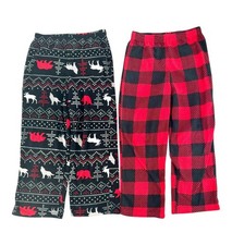 Cuddl Duds Fleece Pajama Pants Boy  s Small 6/7 Holiday Buffalo Plaid Moose