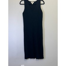 MICHAEL KORS Black Ribbed Knit Sleeveless Midi Dress V Neck XL