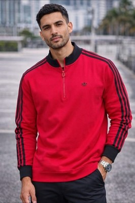 Adidas Originals 3 Stripe 1/4 Zip Sweatshirt Mens L Red Black NWT