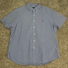 Ralph Lauren Shirt Mens XL Blue Check Button Up Short Sleeve Classic Fit