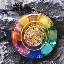 Chakra Orgone Stone Pendant Energy Crystal Reiki Healing EMF Protection Necklace