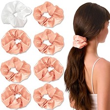 Bachelorette Party Decorations Satin Hair Tie Checkered Scrunchies - Peach 
