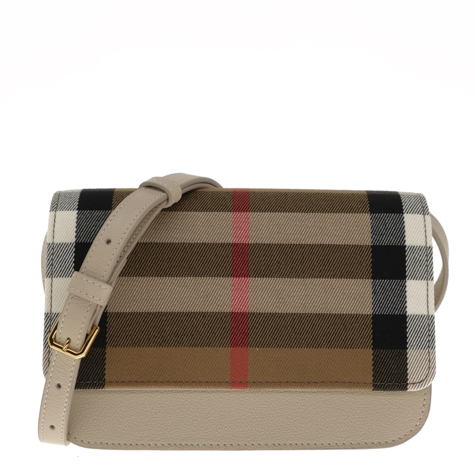 Burberry Madison House Check Crossbody Bag Limestone Leather New