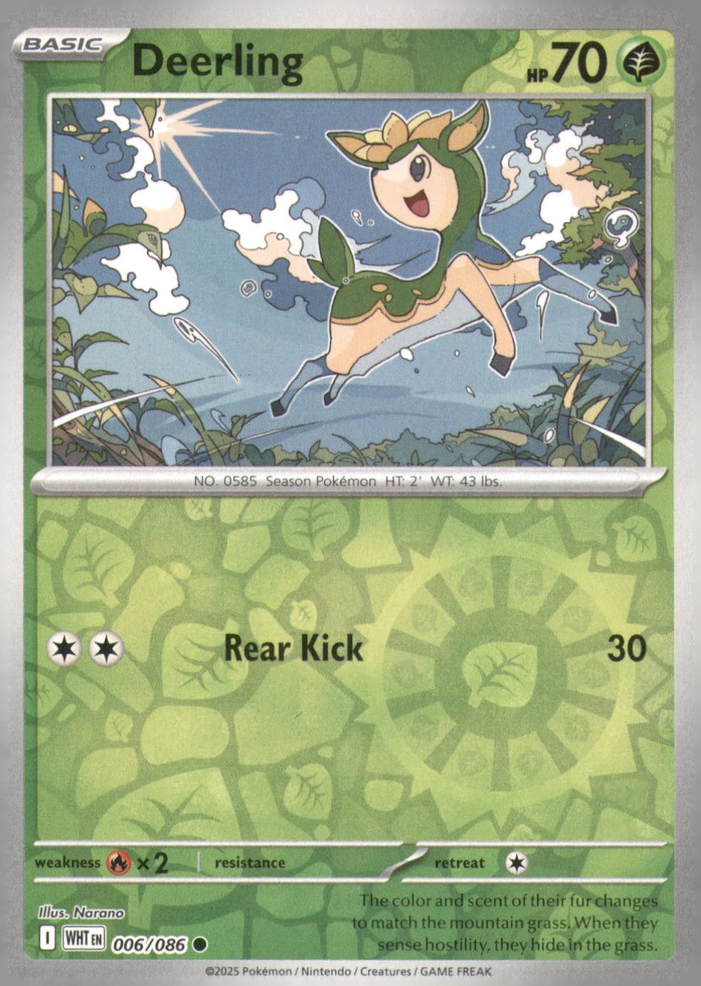 DEERLING 006/086 COMMON WHITE FLARE POKEMON REVERSE HOLO NEAR MINT