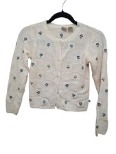 VTG MC Kids Y2K 90s Handmade Cream Knit Cardigan Floral Embroidery Kids 5 Small