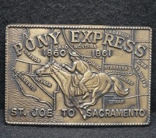 XA25102 VINTAGE 1970s PONY EXPRESS ST. JOE TO SACRAMENTO MAIL BELT BUCKLE