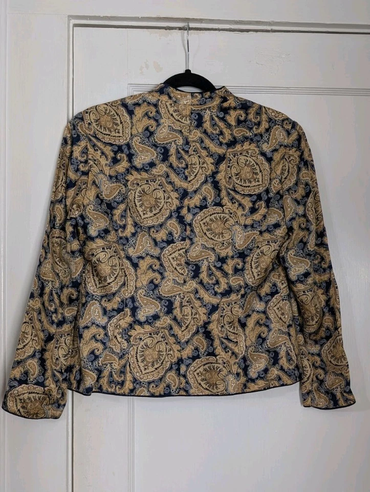 Chaqueta Papell Petites Vintage 10P 100% Seda Brocado Paisley Azul Marino y Forrada en Oro Foto 4 de 4