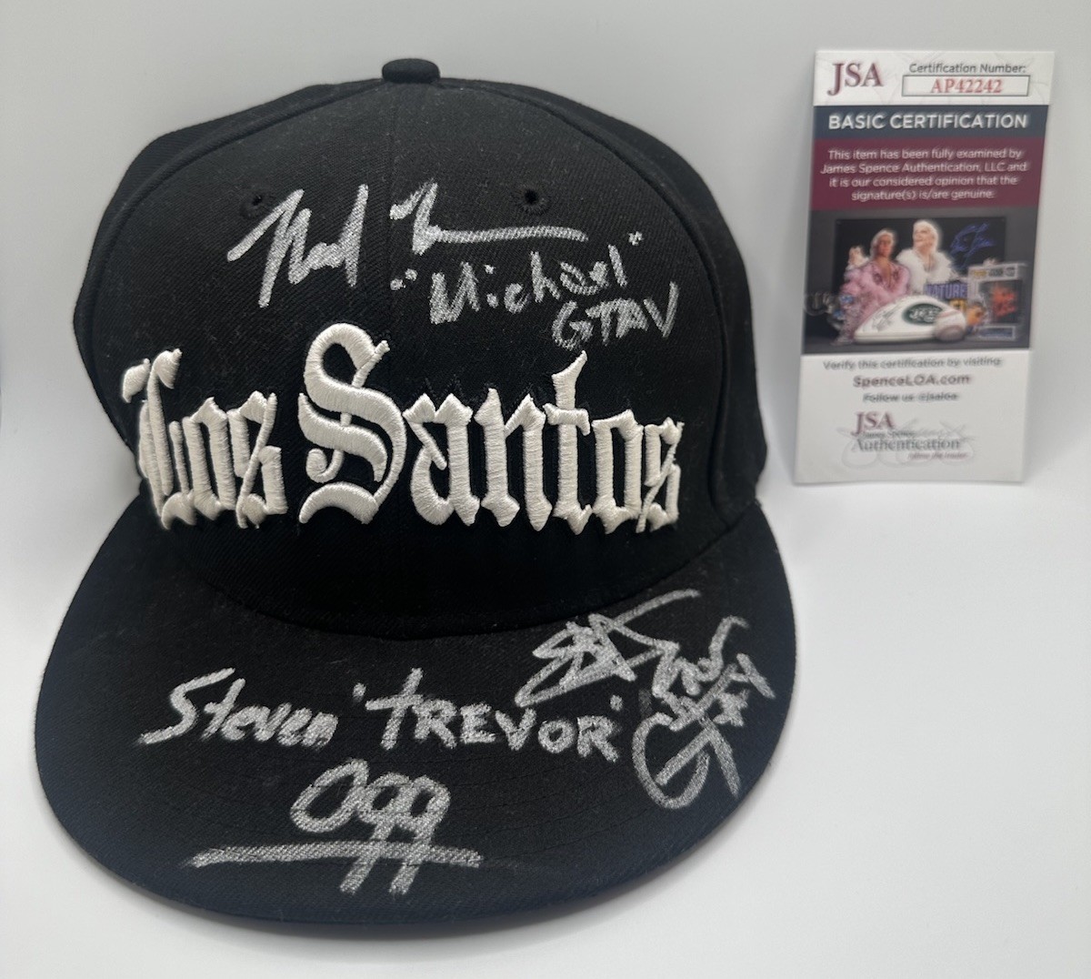 GTA V CAST SIGNED LOS SANTOS HAT FRANKLIN, MICHAEL, TREVOR-SHAWN