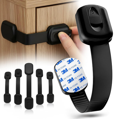 SAFENEST Child Proof Cabinet Locks (5 Pack Black) 3M Adhesive for Cabinets 