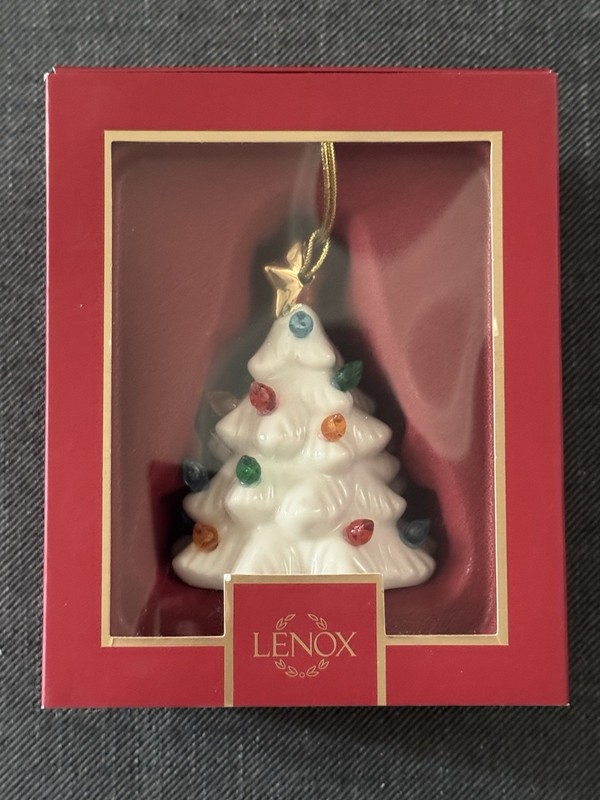 Lenox White Ceramic Tree Christmas Ornament Lights Up NEW in Box 3.75” Bauble
