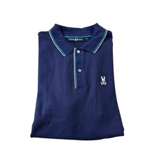 Psycho Bunny Navy Blue Tipped Cotton Bunny Logo Men s Polo Size 6 Excellent