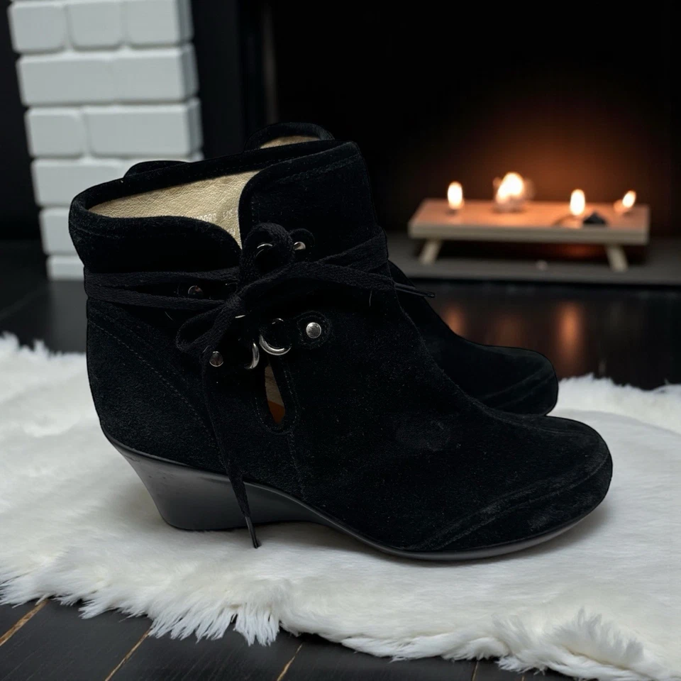 CROCS 🖤Gamuza Negra 🤑Botines de Cuña Gruesos con Cordones Fairy Grunge Bruja 10 Foto 3 de 4