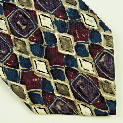 x'Andrini Red Blue Gold Watercolor Diamond Argyle Art Tie 59'' x 3.75'' Colorful