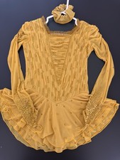 Girls 6/8Y Yellow Ice Skating Dress Rhinestone Figure Skating Competition Costum
