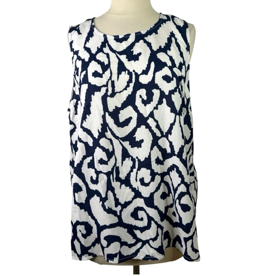 Camiseta sin mangas SOFT AROUND Coralina AZUL MARINO Y BLANCO ABSTRACTO Fluido Drapey 1X Foto 4 de 4