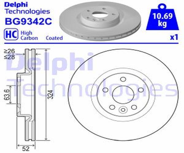 Delphi 2X Bremsscheibe Vorne Ø324 Mm BelüFtet Unbeschichtet FüR Volvo XC60 156-image