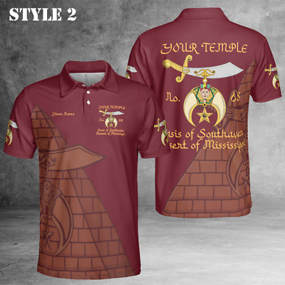 Custom Name Temple Shriners Noble Ancient Egypt Pyramid AEAONMS 3D Polo S-5XL