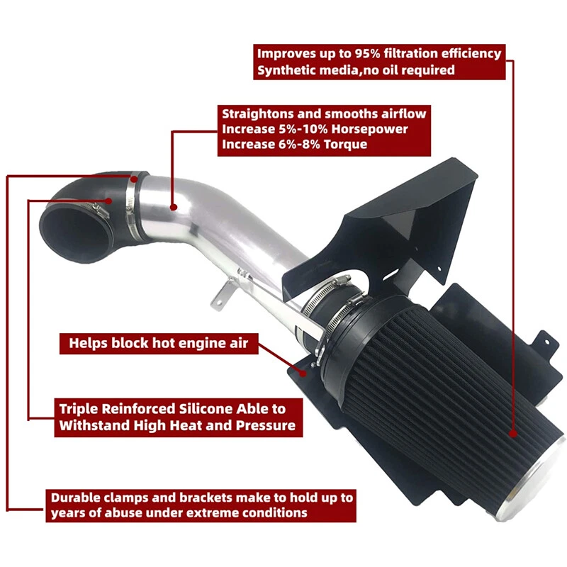 Cold Air Intake System+Heat Shield For 99-06 GMC/Chevy V8 4.8L/5.3L/6.0L Black Foto 4 de 4