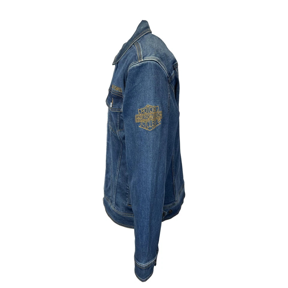 Jaqueta jeans Harley-Davidson masculina índigo escura bordada ponto corrente (S77) - Imagem 4 de 4