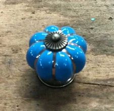 SINGLE BLUE ENAMEL PULL Drawer Cabinet Knob Porcelain Handle Screw Included