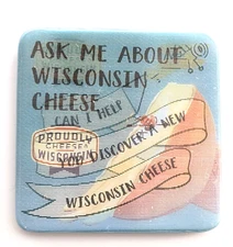 VTG Proudly Cheese Wisconsin Holographic Button Pin WI State Advertise Blue...