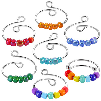 7pcs Anxiety Spinner Fidget Rings With Beads Adjustable Open Ring For Women