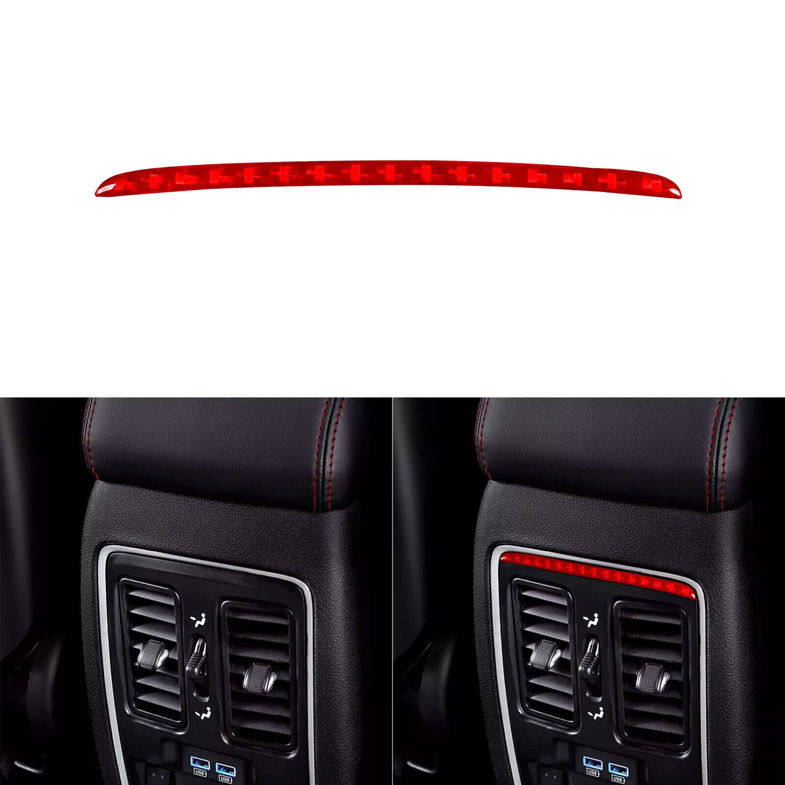 Red Carbon Fiber Rear Air Vent Outlet Panel Trim Strip For Dodge Durango 2011-13