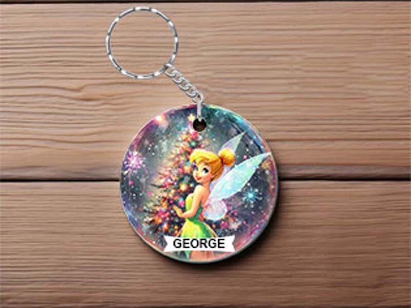 Personalised Christmas Tinkerbell Keyring Keychain Charm Novelty