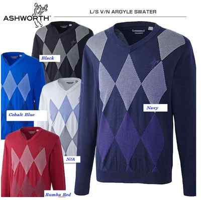 ASHWORTH HERREN V-AUSSCHNITT ARGYLE PULLOVER 100% BAUMWOLLE