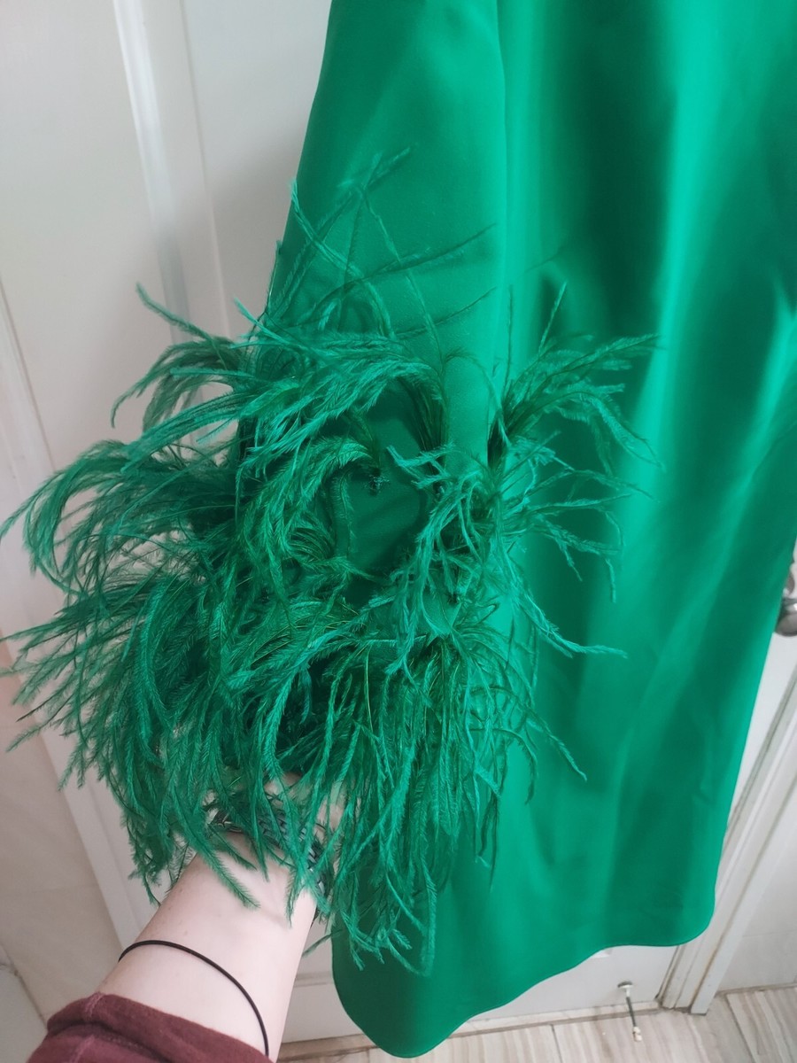 Jovani Green Feather Fringe Crepe A Line Modest Dress Size 2 WOMENS | eBay