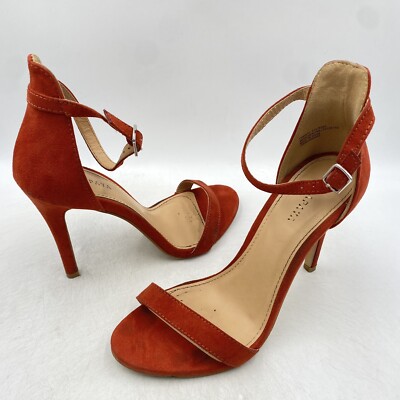 Papaya Damen-Sandalen rot Wildleder hoher Absatz Größe UK 5 Riemchen 4''-Absatz Stilettos