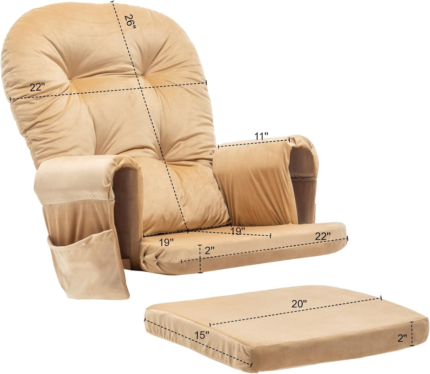 Glider Rocker Cushions with Storage Velvet Washable Non Slip for Glider