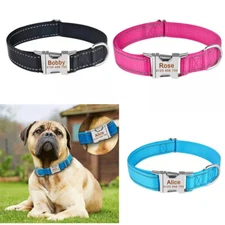 Personalized Nylon dog collar engraved custom ID Tag Name / Number reflective 