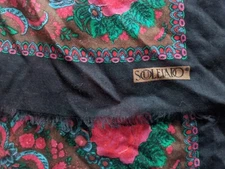 Souleido Pierre Deux French Provencal 54" Floral Wool Scarf Shawl w/ Red Roses