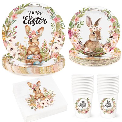 100Pcs Easter Party Decorations, Easter Tableware Set Serve 25 Guests 9'' Dinn...