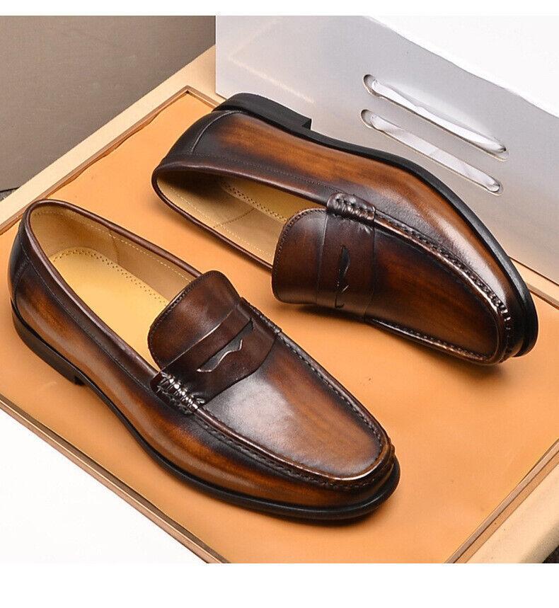 SAOLA Men's Leather Slip On Round Toe Shoes Casual Business Work Outdoor Dress Loafers