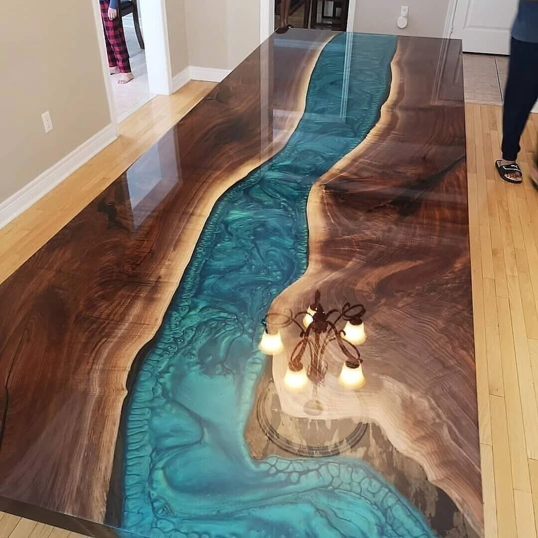 96 x 48 Epoxy Resin Wooden Table Top Unique River Table Design Home Decor